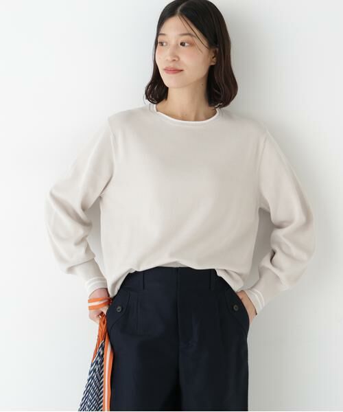 human woman / ヒューマンウーマン ニット・セーター | ◆オーガニックコットン混ライン入プルオーバー | 詳細7