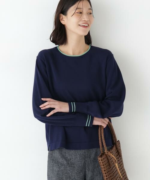 human woman / ヒューマンウーマン ニット・セーター | ◆オーガニックコットン混ライン入プルオーバー | 詳細13