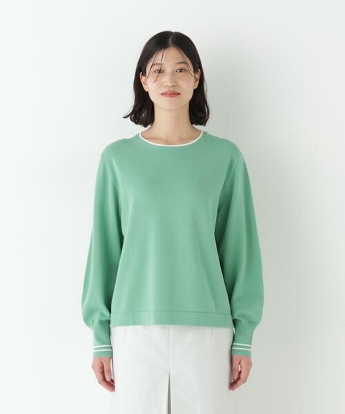 human woman / ヒューマンウーマン ニット・セーター | ◆オーガニックコットン混ライン入プルオーバー | 詳細24