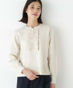 human woman / ヒューマンウーマン ニット・セーター | ◆オーガニックコットン混プレーティング前立フリルプルオーバー