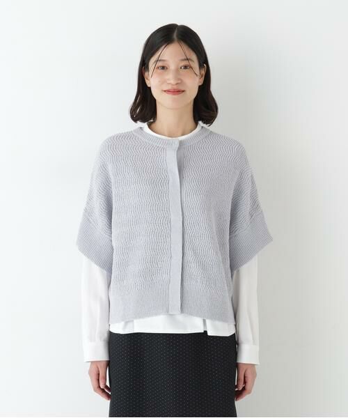 human woman / ヒューマンウーマン ニット・セーター | ◆綿ポリエステルヘリンボーン柄半袖はおり | 詳細10