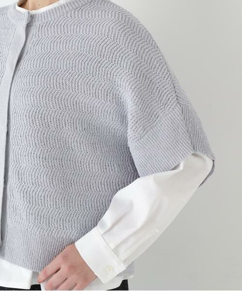 human woman / ヒューマンウーマン ニット・セーター | ◆綿ポリエステルヘリンボーン柄半袖はおり | 詳細14