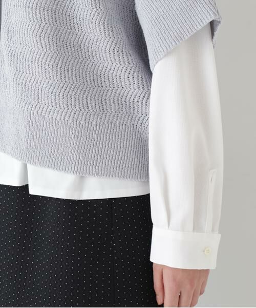 human woman / ヒューマンウーマン ニット・セーター | ◆綿ポリエステルヘリンボーン柄半袖はおり | 詳細15