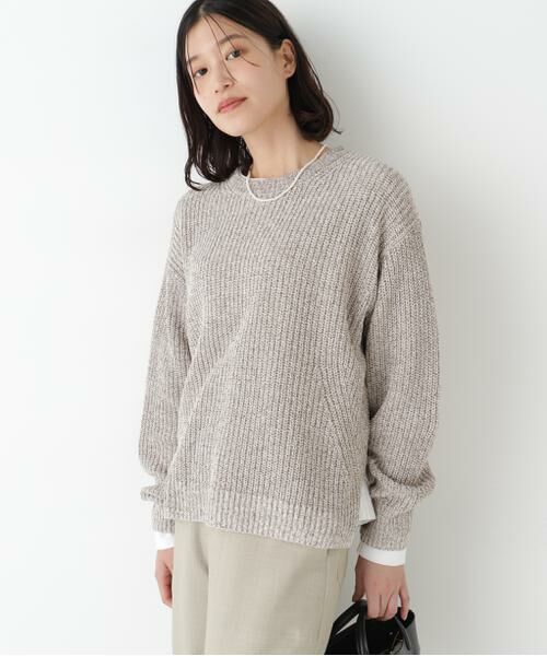 human woman / ヒューマンウーマン ニット・セーター | ◆ネップ入ペーパーヤーン片畦クルーネックプルオーバー | 詳細8