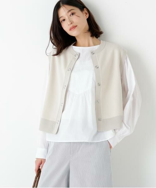 human woman / ヒューマンウーマン ニット・セーター | ◆ハイツイストコットン混ジャカードベスト（エクリュ1）