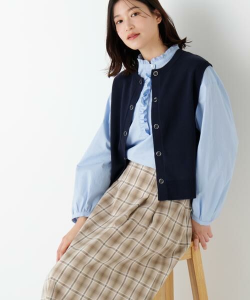 human woman / ヒューマンウーマン ニット・セーター | ◆ハイツイストコットン混ジャカードベスト（ネイビー）