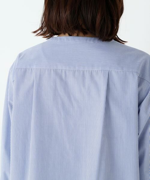 human woman / ヒューマンウーマン シャツ・ブラウス | ◆綿ポリエステル先染ノーカラーブラウス | 詳細10