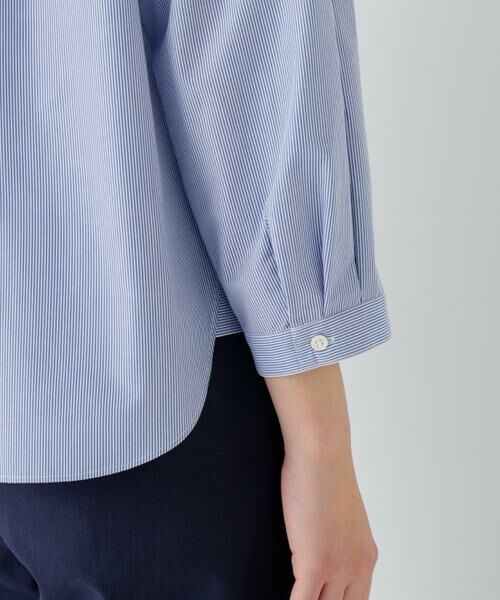 human woman / ヒューマンウーマン シャツ・ブラウス | ◆綿ポリエステル先染ノーカラーブラウス | 詳細11