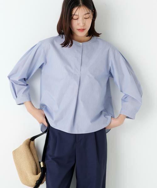 human woman / ヒューマンウーマン シャツ・ブラウス | ◆綿ポリエステル先染ノーカラーブラウス | 詳細2