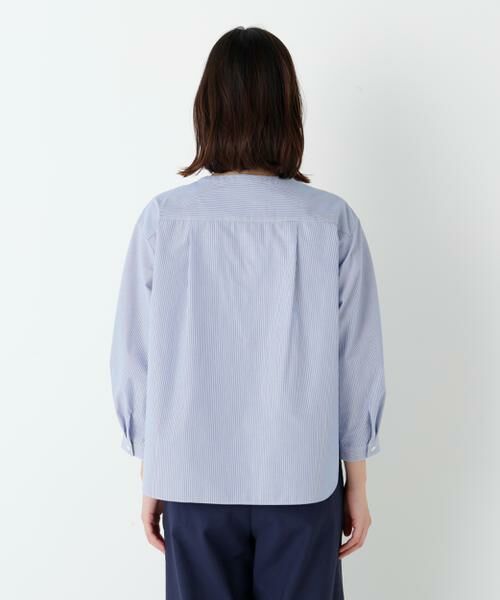 human woman / ヒューマンウーマン シャツ・ブラウス | ◆綿ポリエステル先染ノーカラーブラウス | 詳細6