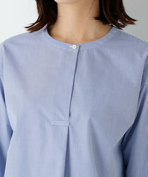 human woman / ヒューマンウーマン シャツ・ブラウス | ◆綿ポリエステル先染ノーカラーブラウス | 詳細7