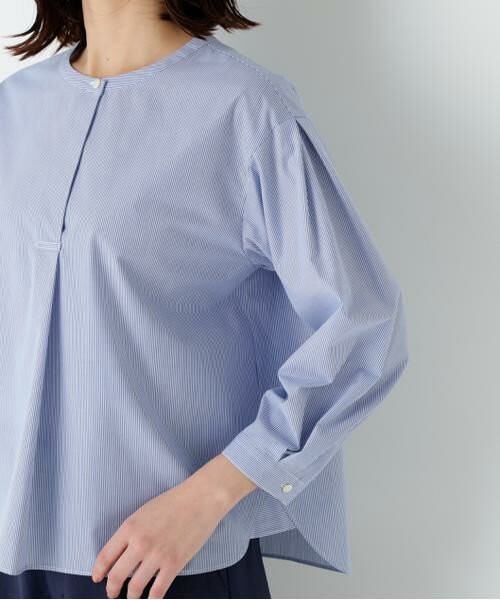 human woman / ヒューマンウーマン シャツ・ブラウス | ◆綿ポリエステル先染ノーカラーブラウス | 詳細8