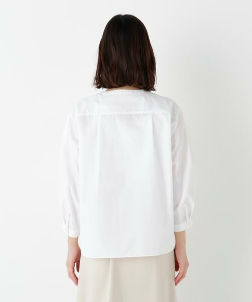 human woman / ヒューマンウーマン シャツ・ブラウス | ◆綿ポリエステル先染ノーカラーブラウス | 詳細17