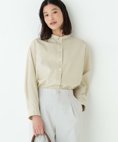 human woman / ヒューマンウーマン シャツ・ブラウス | ◆ストライプ形態安定ボックスブラウス（イエローストライプ3）
