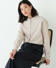 human woman / ヒューマンウーマン シャツ・ブラウス | ◆レースドッキングバンドカラーブラウス