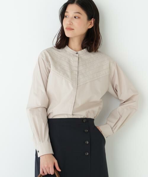 human woman / ヒューマンウーマン シャツ・ブラウス | ◆レースドッキングバンドカラーブラウス | 詳細2