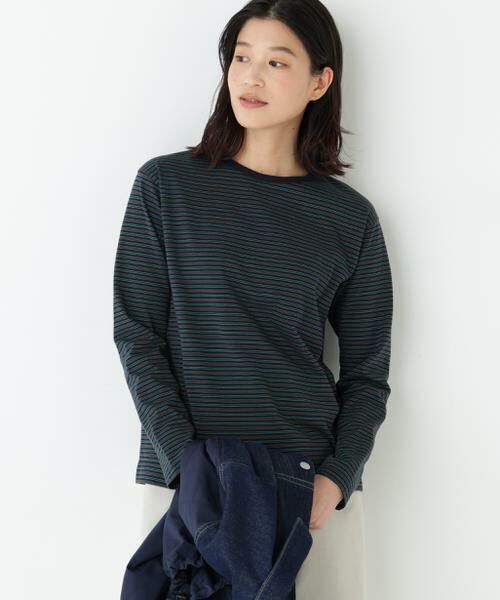 human woman / ヒューマンウーマン カットソー | マルチボーダーロンＴ（ネイビーボーダー3）