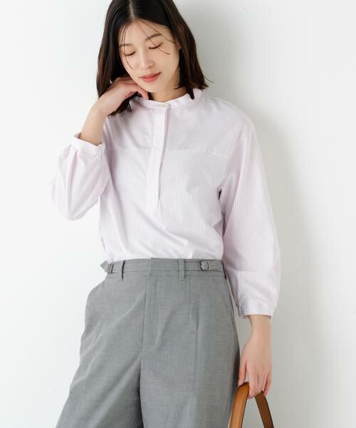 human woman / ヒューマンウーマン カットソー | ◆鹿の子ジャージーバンドカラープルオーバー | 詳細15