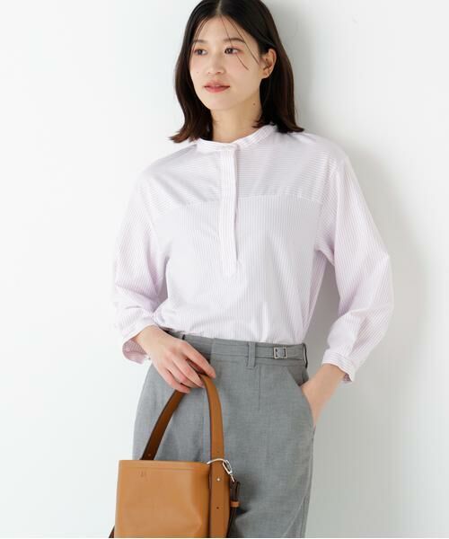 human woman / ヒューマンウーマン カットソー | ◆鹿の子ジャージーバンドカラープルオーバー(ラベンダーBD3)