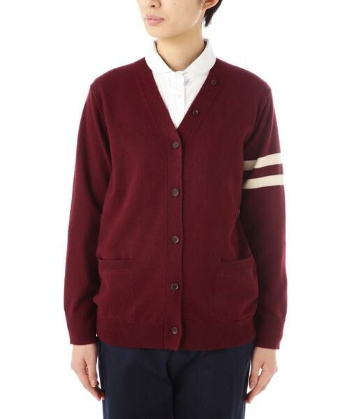 human woman / ヒューマンウーマン ニット・セーター | ライン入りＶネックカーディガン（ワイン）