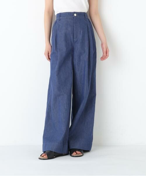 human woman / ヒューマンウーマン パンツ | ◆綿麻ライトオンスデニムワイドパンツ（ブルー）