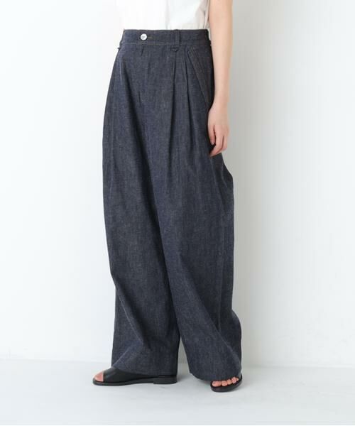 human woman / ヒューマンウーマン パンツ | ◆綿麻ライトオンスデニムワイドパンツ（ネイビー）