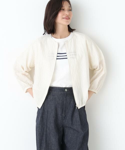 human woman / ヒューマンウーマン ブルゾン | ◆ラッセルチェックレースジップブルゾン(エクリュ1)