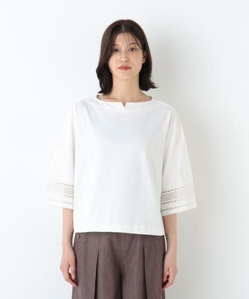 human woman / ヒューマンウーマン カットソー | ◆袖レース強撚糸ＴＯＰＳ | 詳細3