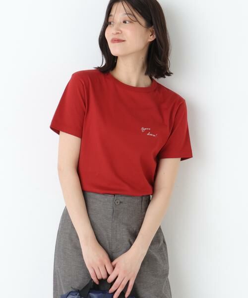 human woman / ヒューマンウーマン カットソー | Ｂｏｎｎｅ　ｃｈａｎｃｅ　刺繍ロゴＴシャツ（レッド）