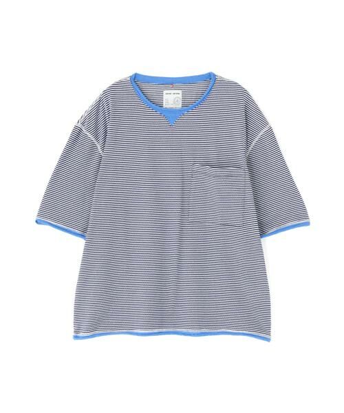 human woman / ヒューマンウーマン カットソー | ＮＡＴＩＣメッシュボーダーＴシャツ（ネイビー）