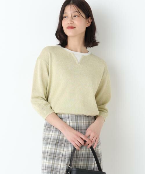 human woman / ヒューマンウーマン ニット・セーター | ペーパーヤーンクルーネックＰ／Ｏ（イエロー×ホワイト）