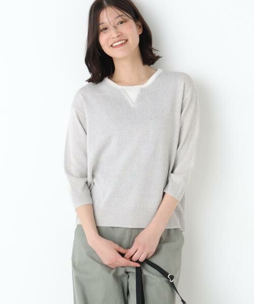 human woman / ヒューマンウーマン ニット・セーター | ペーパーヤーンクルーネックＰ／Ｏ（グレー×ホワイト）