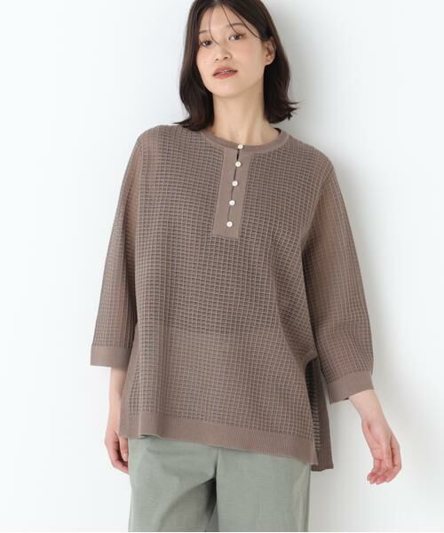 human woman / ヒューマンウーマン ニット・セーター | ◆コットンポリエステルシアーチェックチュニックプルオーバー | 詳細2