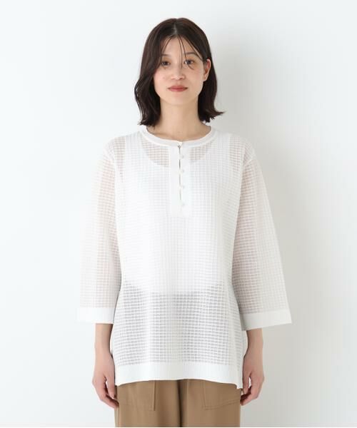 human woman / ヒューマンウーマン ニット・セーター | ◆コットンポリエステルシアーチェックチュニックプルオーバー | 詳細7