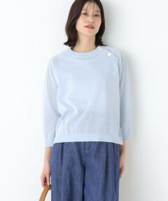 human woman / ヒューマンウーマン ニット・セーター | ◆ハイゲージニット６分袖ボタンプルオーバー