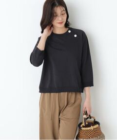 human woman / ヒューマンウーマン ニット・セーター | ◆ハイゲージニット６分袖ボタンプルオーバー