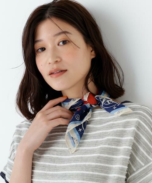 human woman / ヒューマンウーマン マフラー・ショール・スヌード・ストール | ＮＡＴＩＣ　ガーゼアンカー浮き和柄（ネイビー）