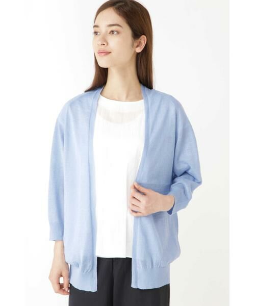 human woman / ヒューマンウーマン ニット・セーター | ラミーハイゲージ長丈はおり（ブルー）