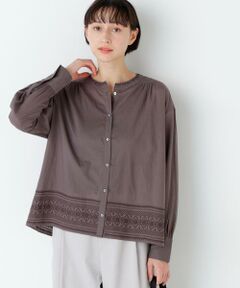 human woman / ヒューマンウーマン シャツ・ブラウス | インド刺繍ノーカラーブラウス