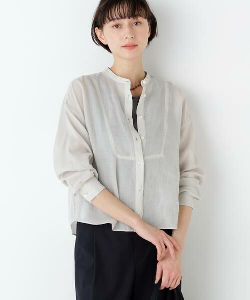 human woman / ヒューマンウーマン シャツ・ブラウス | ラミーボザムシャツブラウス（グレージュ2）