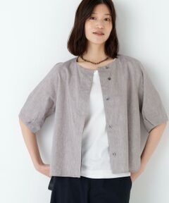 human woman / ヒューマンウーマン シャツ・ブラウス | リネンコットンシャンブレータックスリーブブラウス