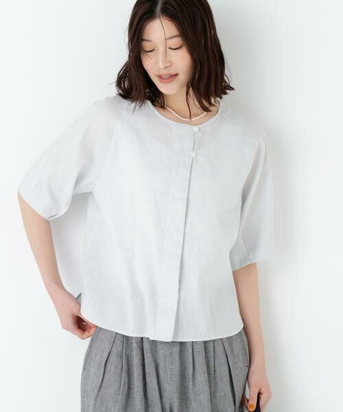 human woman / ヒューマンウーマン シャツ・ブラウス | リネンコットンシャンブレータックスリーブブラウス | 詳細2