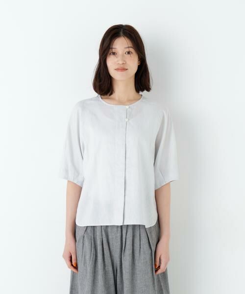 human woman / ヒューマンウーマン シャツ・ブラウス | リネンコットンシャンブレータックスリーブブラウス | 詳細4