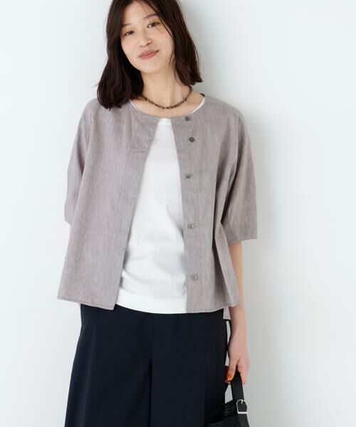 human woman / ヒューマンウーマン シャツ・ブラウス | リネンコットンシャンブレータックスリーブブラウス | 詳細12