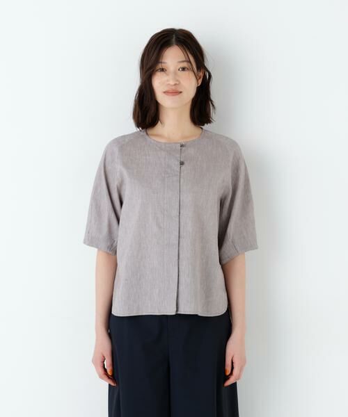 human woman / ヒューマンウーマン シャツ・ブラウス | リネンコットンシャンブレータックスリーブブラウス | 詳細14
