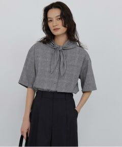 human woman / ヒューマンウーマン シャツ・ブラウス | 麻混チェック三角巾シャツ