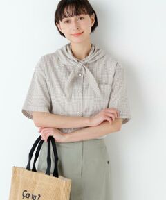 human woman / ヒューマンウーマン シャツ・ブラウス | 麻混チェック三角巾シャツ