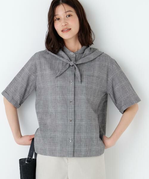 human woman / ヒューマンウーマン シャツ・ブラウス | 麻混チェック三角巾シャツ | 詳細3