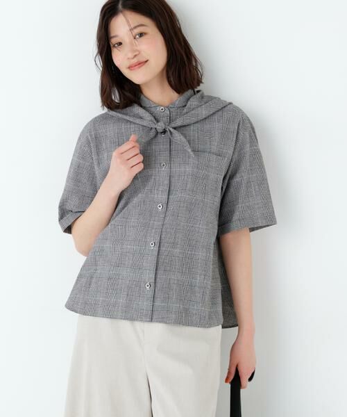 human woman / ヒューマンウーマン シャツ・ブラウス | 麻混チェック三角巾シャツ | 詳細4