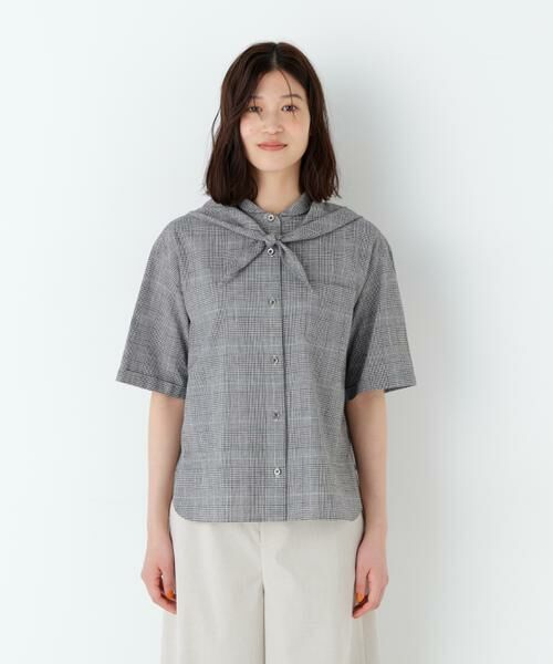 human woman / ヒューマンウーマン シャツ・ブラウス | 麻混チェック三角巾シャツ | 詳細7